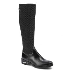 Czarne Kozaki Simen Damskie Eleganckie Buty Zimowe. Czarne kozaki damskie Simen, na jesień, ze skóry, bez obcasa, na obcasie, bez zapięcia. Za 409.00 zł.