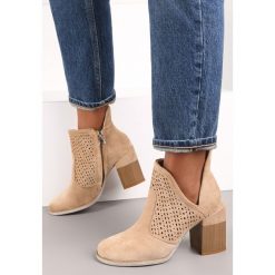 Ciemnobeżowe Botki Ażurowe na Obcasie Deinilea. Brązowe botki damskie Renee, z jeansu, boho, za kostkę, bez obcasa, na obcasie, bez zapięcia. Za 39.99 zł.