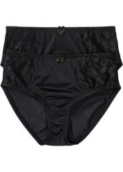 Figi maxi z delikatną koronką (2 pary). Białe figi bonprix, bez wzorów, z koronki. Za 67.99 zł.