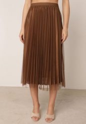 Brązowa Koktajlowa Spódnica z Plisowanego Tiulu Metis. Brązowe spódnice damskie Born2be, bez wzorów, z tiulu, eleganckie, midi. Za 69.99 zł.