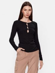 Guess Bluzka W3YP16 KAZH2 Czarny Slim Fit. Czarne bluzki damskie Guess, l, z aplikacjami, z syntetyku, bez kołnierzyka, bez ramiączek. W wyprzedaży za 169.99 zł.