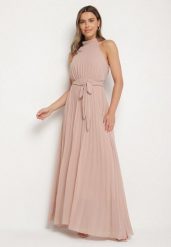 Ciemnoróżowa Plisowana Sukienka Maxi z Gumką w Pasie i Rozkloszowanym Dołem Tehe. Czerwone sukienki damskie Born2be, bez wzorów, z tkaniny, bez ramiączek. Za 149.99 zł.