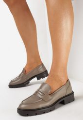 Ciemnobeżowe Eleganckie Mokasyny z Imitacji Skóry na Grubej Podeszwie Salimer. Brązowe mokasyny damskie Born2be, ze skóry, bez obcasa. Za 119.99 zł.