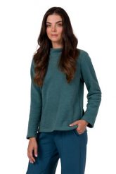 Prosta Bluza z Wysokim Kołnierzem - Indygo. Białe bluzy damskie MOE, l, bez wzorów, z bawełny, bez kaptura. Za 254.90 zł.