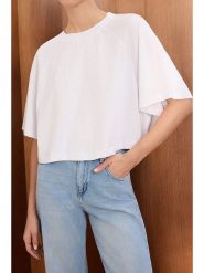 Trendyol Koszulka w kolorze kremowym rozmiar: L/XL. Brązowe bluzki damskie Trendyol, l, bez wzorów, z bawełny, bez kołnierzyka, bez ramiączek. Za 52.42 zł.