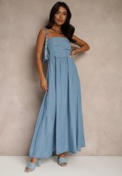 Granatowa Rozkloszowana Sukienka Bandeau Mavoreine. Niebieskie sukienki damskie Renee, bez wzorów, eleganckie, bez ramiączek. W wyprzedaży za 83.99 zł.