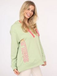 Zwillingsherz Bluza "Smile" w kolorze jasnozielonym rozmiar: S/M. Zielone bluzy damskie Zwillingsherz, m, bez wzorów, z bawełny, z kapturem. Za 217.45 zł.