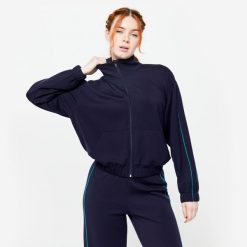 Bluza na zamek damska Domyos Heritage. Niebieskie bluzy damskie DOMYOS, l, bez wzorów, z bawełny, bez kaptura. Za 139.99 zł.