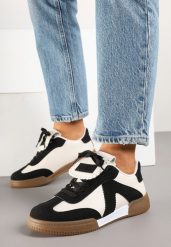 Czarno-Beżowe Sneakersy Tenisówki z Ozdobnym Językiem Alaviela. Czarne obuwie sportowe damskie Born2be, z jeansu, bez zapięcia, tenisowe. Za 89.99 zł.