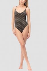 GUESS Czarny damski jednoczęściowy strój kąpielowy w monogram Diane, Rozmiar M. Czarne stroje jednoczęściowe Guess, z aplikacjami. Za 629.99 zł.