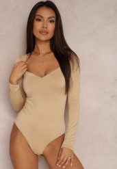 Beżowe Body z Kwadratowym Dekoltem Macotte. Brązowe body i gorsety Renee, bez wzorów, z jeansu. Za 74.99 zł.