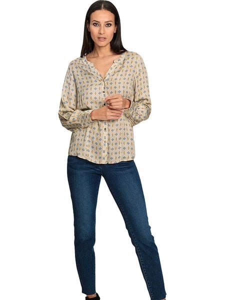 Heine Bluzka w kolorze beżowo-błękitnym rozmiar: 48. Brązowe bluzki damskie Heine, bez wzorów, z wiskozy, bez kołnierzyka, bez ramiączek. Za 37.38 zł.