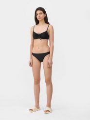 4F Dół od bikini z materiałów z recyklingu damski XL. Czarne bikini 4F, bez wzorów, z materiału. W wyprzedaży za 9.99 zł.