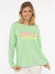 Zwillingsherz Koszulka "Smile" w kolorze zielonym rozmiar: L/XL. Zielone koszulki damskie Zwillingsherz, l, bez wzorów, bez kołnierzyka, bez ramiączek. Za 180.49 zł.