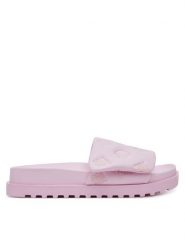Guess Klapki FLJFA2ELE19 Różowy. Czerwone klapki damskie Guess, z aplikacjami, ze skóry, bez obcasa, bez zapięcia. Za 249.99 zł.