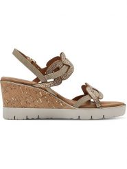 Tamaris Sandały w kolorze złoto-jasnobrązowym na koturnie rozmiar: 40. Brązowe sandały damskie Tamaris, bez wzorów, z otwartym noskiem, bez obcasa, na koturnie, bez zapięcia. Za 155.88 zł.