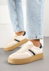 Beżowo-Czarne Sneakersy na Platformie w Stylu Kultowych Tenisówek Ozdobione Wzorem w Panterkę Gonoriel. Brązowe obuwie sportowe damskie Born2be, z jeansu, bez zapięcia, tenisowe. Za 89.99 zł.