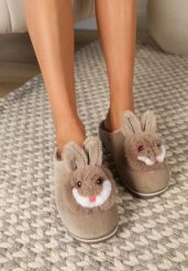 Ciemnobeżowe Kapcie Antinna. Brązowe kapcie damskie Renee, z dresówki. Za 24.99 zł.