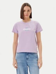 Guess Jeans T-Shirt W5GI26 J1314 Fioletowy Regular Fit. Fioletowe t-shirty damskie Guess Jeans, s, z aplikacjami, z bawełny, bez kołnierzyka. Za 79.99 zł.