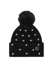 Guess Czapka AW5635 VIS01 Czarny. Czarne czapki damskie Guess, na zimę, z aplikacjami, z wiskozy. Za 154.99 zł.