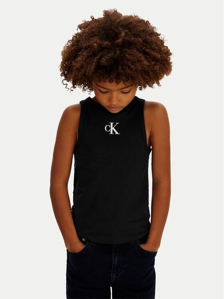 Calvin Klein Jeans Top LVCKSJB10G Czarny Slim Fit. Czarne koszulki i t-shirty dziewczęce Calvin Klein Jeans, bez wzorów, z bawełny, bez kołnierzyka, bez ramiączek. Za 74.99 zł.