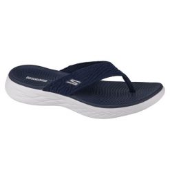 Japonki damskie, On The Go 600 Sunny. Niebieskie klapki damskie Skechers, bez wzorów, bez obcasa, bez zapięcia. Za 199.99 zł.