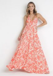 Pomarańczowa Rozkloszowana Sukienka Maxi z Odkrytymi Plecami z Wiskozy Olythy. Brązowe sukienki damskie Born2be, bez wzorów, z tkaniny, bez ramiączek. Za 139.99 zł.