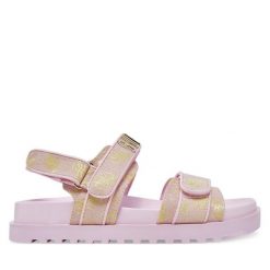 Sandały Guess. Czerwone sandały damskie Guess, z aplikacjami, bez obcasa, na płaskiej podeszwie, bez zapięcia. Za 419.99 zł.