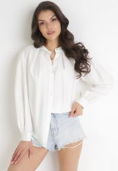 Biała Koszula z Plisowanymi Rękawami Yelia. Białe koszule damskie Born2be, bez wzorów, eleganckie, bez kołnierzyka, bez ramiączek. Za 84.99 zł.