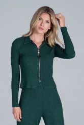 Krótka Bluza na Suwak z Kołnierzykiem - Zielona. Zielone bluzy damskie Figl, l, bez wzorów, z elastanu, bez kaptura. Za 219.00 zł.