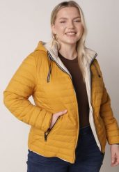 Żółta Przejściowa Kurtka Dwustronna z Pikowaniem i Kapturem Azirane. Żółte kurtki damskie Born2be, l, bez wzorów, z jeansu, z kapturem. Za 84.99 zł.