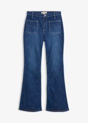 Jeansy dzwony, high waist, ze stretchem. Niebieskie jeansy damskie bonprix, z podwyższonym stanem. Za 117.99 zł.