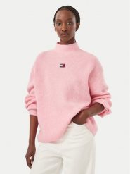 Tommy Jeans Sweter Badge DW0DW23349 Różowy Relaxed Fit. Czerwone swetry klasyczne damskie Tommy Jeans, xxs, z jeansu, bez kołnierzyka. Za 449.99 zł.