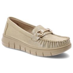 Mokasyny damskie Vinceza, cholewka ze skóry naturalnej o metalicznym wykończeniu wsuwany fason, złote, 39981. Żółte mokasyny damskie VINCEZA, ze skóry, bez obcasa. Za 135.90 zł.