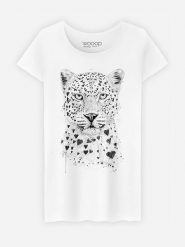 WOOOP Koszulka "Lovely Leopard" w kolorze białym rozmiar: XL. Białe koszulki damskie Wooop, xl, bez wzorów, z bawełny, bez kołnierzyka, bez ramiączek. Za 56.99 zł.