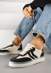 Czarno-Beżowe Sneakersy Tenisówki Ozdobione Paskami Falovinia. Czarne obuwie sportowe damskie Renee, bez wzorów, z jeansu, bez zapięcia. Za 79.99 zł.