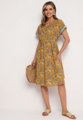 Żółta Wiskozowa Sukienka Rozkloszowana we Wzór Paisley Mastis. Żółte sukienki damskie Born2be, bez wzorów, z materiału, bez ramiączek. Za 69.99 zł.