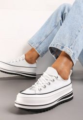 Białe Trampki na Masywnej Platformie z Cholewką przed Kostkę Ableeva. Białe trampki damskie Renee, bez wzorów, z jeansu, przed kostkę, bez zapięcia. Za 79.99 zł.