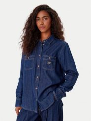 Guess Jeans Koszula jeansowa W5YH37 D5M8D Granatowy Regular Fit. Niebieskie koszule damskie Guess Jeans, m, z aplikacjami, z bawełny, bez kołnierzyka, bez ramiączek. Za 239.99 zł.