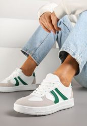 Biało-Zielone Sneakersy Klasyczne Tenisówki Setinora. Białe obuwie sportowe damskie Renee, z jeansu, bez zapięcia, tenisowe. Za 79.99 zł.