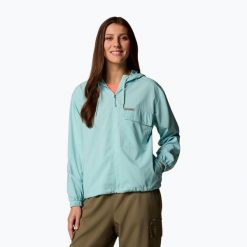 Bluza trekkingowa damska Columbia Skien Valley Hooded. Niebieskie bluzy damskie Columbia, bez wzorów, bez kaptura. Za 369.99 zł.