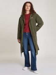 TOMMY JEANS Płaszcz przejściowy w kolorze khaki rozmiar: XL. Brązowe płaszcze damskie Tommy Jeans, xl, bez wzorów, z jeansu, bez kaptura. Za 549.06 zł.