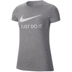 Koszulka damska Nike JDI slim, szara, XS. Szare bluzki damskie Nike, xs, bez wzorów, z bawełny, bez kołnierzyka, bez ramiączek. Za 198.99 zł.