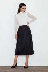 Czarna Spódnica Trapezowa Midi z Kieszeniami. Czarne spódnice damskie Figl, xl, bez wzorów, z elastanu, midi. Za 199.00 zł.