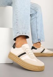 Beżowo-Czarne Sneakersy Kultowe Tenisówki na Grubej Podeszwie Ozdobione Wzorem w Panterkę Gonelis. Brązowe obuwie sportowe damskie Renee, z jeansu, bez zapięcia, tenisowe. Za 79.99 zł.