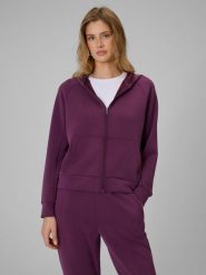 4F Bluza dresowa regular z kapturem damska - fioletowa L. Fioletowe kardigany damskie 4F, l, bez wzorów, z dresówki. Za 169.99 zł.
