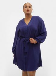 Vero Moda Curve Sukienka koszulowa 10299117 Granatowy Regular Fit. Niebieskie sukienki damskie Vero Moda Curve, bez wzorów, z syntetyku, bez ramiączek. Za 119.99 zł.