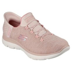 Damskie SUMMITS DAZZLING HAZE Slip-On Różowy. Czerwone obuwie sportowe casual damskie Skechers, z materiału, bez zapięcia. Za 259.99 zł.