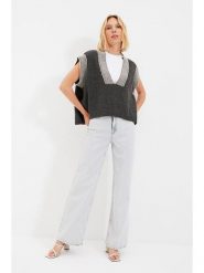 Trendyol Kamizelka w kolorze szarym rozmiar: M. Szare kamizelki damskie Trendyol, m, bez wzorów, prążkowane, bez kaptura. Za 52.99 zł.