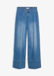 Dżinsy wide leg, high waist. Niebieskie jeansy damskie bonprix, z podwyższonym stanem. Za 124.99 zł.